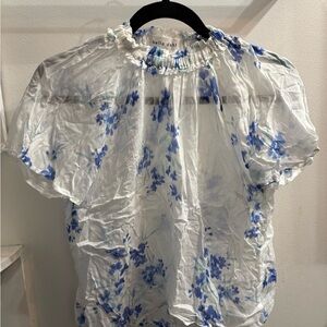 Bella Dahl Floral Ruffle Blouse - Blue and White
